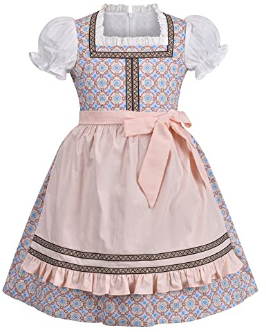Sunny Fashion Girl Dress Pink German Dirndl Oktoberfest Beer Outfit with Apron Bavarian Festival Age 6 Years