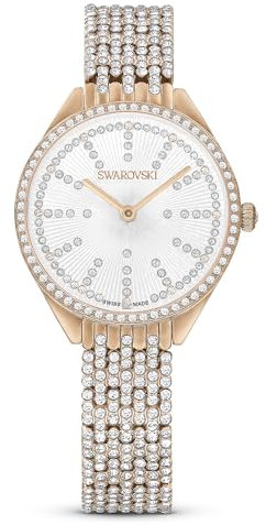 Swarovski Attract Orologio, con Full Pavé di CristalliSwarovski e Bracciale in Metallo, Placcato in Tonalità Oro Rosa, Meccanismo al Quarzo, Bianco