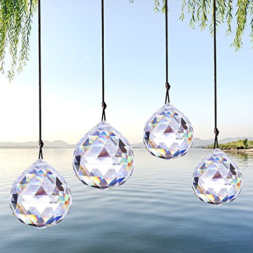 4 ciondoli con cristalli decorativi, cristallo arcobaleno, acchiappasole in cristallo, decorazione prisma, cristallo come decorazione, decorazione per casa, ufficio, giardino