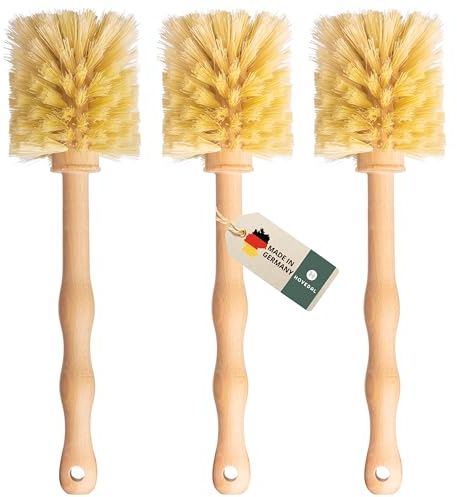 3er Set Spülbürste für Mixbehälter aus Holz mit Naturborsten, Made in Germany, Ideale Spülbürsten zum Reinigen von Küchenmaschinen