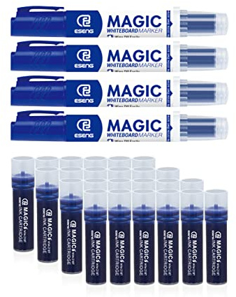 ESENG® Whiteboard Marker Magic WM-218 (4 Marker + 24 Patronen | Blau)