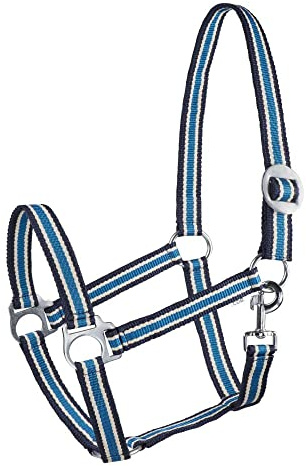 START ENJOY THE RIDE Pferde- und Ponyhalfter Start Economic Gurtband | Verstellbares Halfter (Full, Marineblau/Elfenbein/Babyblau)