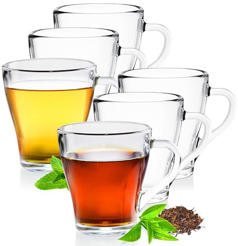 Konzept 11 - Teegläser mit Henkel, 6er Set, Kaffeegläser 250 ml, Trinkgläser, Perfekte Größe für Tee, Kaffee, Wasser, Eistee, Saft, Glühwein, für Kalte und Heiße Getränke, Transparent
