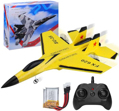 Henakmsl 2.4GHz RC Flugzeug 2CH Ferngesteuerter SU35 Kämpfer RC Flugzeug RTF für Anfänger, Kinder und Erwachsene, FX620 Flugzeug Spielzeug mit Farbigen Lichtern USB-Aufladung Gelb