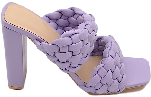 Sandalo Donna Glicine Lilla Mules Sabot con Tacco Largo Comodo 12 Doppia Fascia Effetto Intrecciato Moda Estate