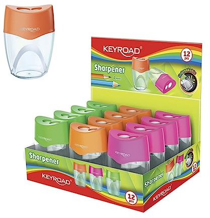 KEYROAD Ergonomisk dubbelpennvässare okrossbar/12 stycken/blad av stål/blyertspennor och färgpennor/för förskola och skola/Sharpener pennvässare