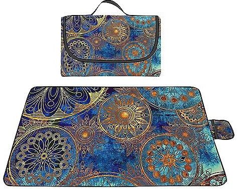 Picknickdecke 150x200cm,XXL Picknickdecke mit Wasserdichter Unterseite,Outdoor Stranddecke Sandfrei,mit Tragegriff Faltbare Picnic Blanket für Camping,Strand,Park,Familie,Konzerte Weinlese-Mandala