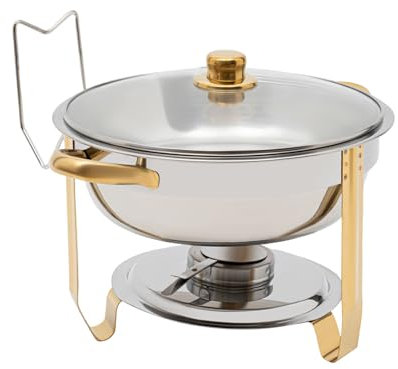 GMSLuu 5L Chafing Dish Buffet Set Edelstahl Runde Chafers und Buffet Warmers Sets Runde Speisenwärmer für Catering Buffet und Party (Gold)