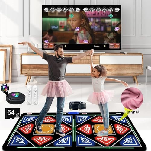 NALoRa Tragbare Doppel-Tanzmatte, HDMI-somatosensorischer Gaming-Laufteppich, mit 2 Controllern und HD-Kamera, Speicherkarte, Fitness-Tanzspiele, für Fitness, Yoga, Spiele, Tanz