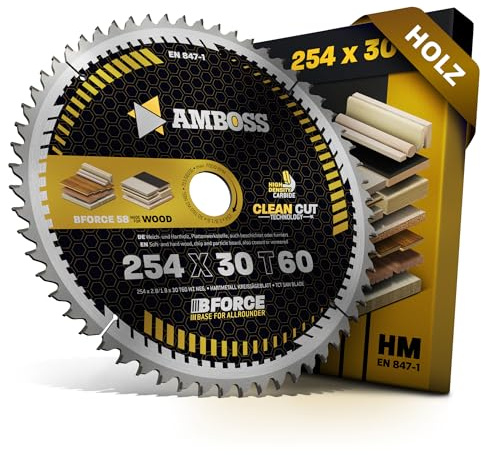 AMBOSS lame scie circulaire 254x30mm (bois) - lame de scie 254 avec 60 dents - lame scie circulaire Ø 254mm - compatible Metabo: KGS 254.KGS 18 LTX BL 254 Bosch: GCM 18V-254. GCM 350-254.