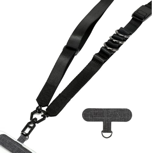 AHABIPERS Handykette Universal, Nylon Handy Kette, Verstellbarer Crossbody Handyschnur, Handy Umhängeband Kompatibel mit Meisten Smartphones (Dunkelschwarz)