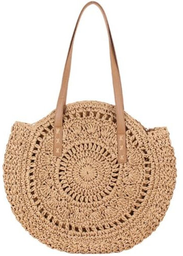 Runde Stroh-Strandtasche, Handgefertigt, Gewebte Umhängetasche, Kreis-Rattan-, Böhmische Sommerurlaub-freizeittaschen