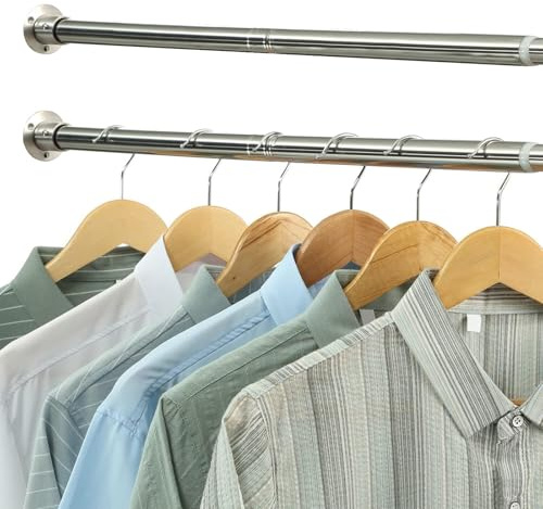 Ausziehbare Kleiderstange, 38-99cm Garderoben-Stange der Kleiderbügel aus Edelstahl Verstellbarer Kleiderschrank Kleiderstange für Schlafzimmer/Silber/2Stück