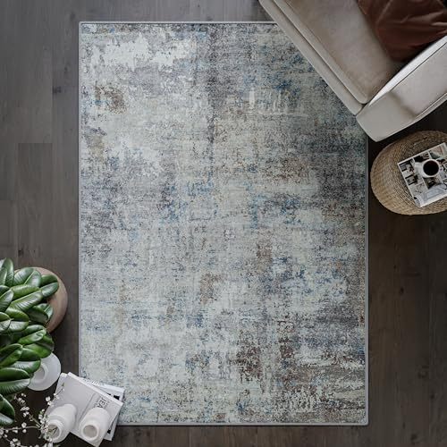 artyrugs Alfombra Lavable en Lavadora, 152x213cm, 75% Algodón, Pelo Corto, Base Antideslizante, No Desprende Pelusa, Alfombra para Salón, Dormitorio, Cocina, Oficina, Turquesa Oscura & Marrón