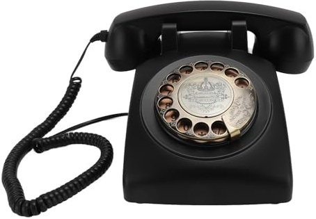 Téléphone Rétro à Cadran Rotatif des Années 1960 Téléphones Antiques Téléphone Fixe Filaire à L'ancienne avec Sonnerie Mécanique pour la Décoration de Bureau à Domicile (Black)