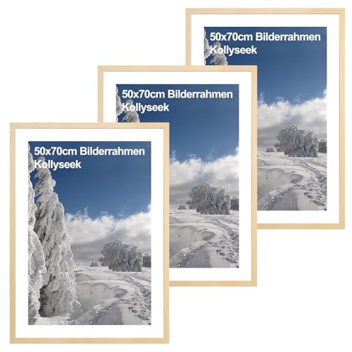 kollyseek 3er-Set Bilderrahmen 50x70 cm, aus MDF und Acrylglas Holzfarbene Bilderrahmen Holzbilderrahmen zum Aufhängen und Ausstellen, Wohnzimmer stehend und hängend, Holzfarbene Deko-Rahmen