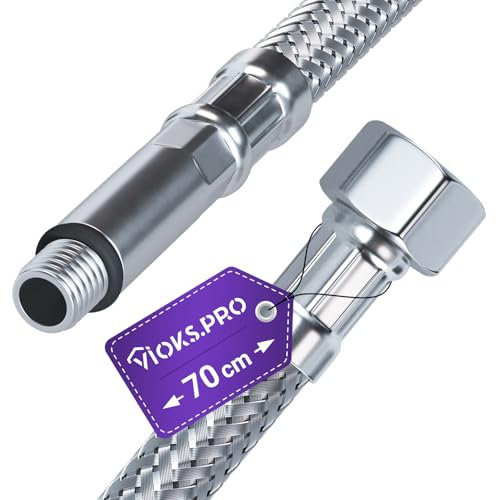 Viоks.pro 70 cm Anschlussschlauch Armatur 3/8 Zoll ÜM x M10 aus Edelstahl - Gummischlauch Wasserschlauch für Wasserhahn Geflochten - Wasseranschluss Verlängerung Flexschlauch fuer WC Spülkasten
