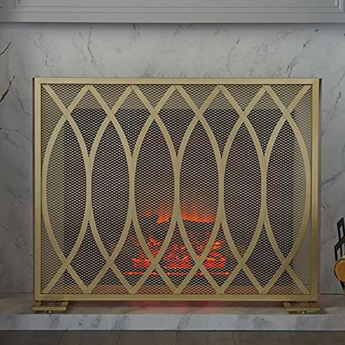 QXGJTLI Kaminschutzgitter, robuster Kaminschirm aus Schmiedeeisen mit massivem Stahlgeflecht, moderner europäischer Kaminschutz, 80 cm hoch, freistehender Funkenschutz, Gold