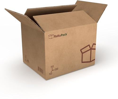 RaKuPack Versandkarton 50 Stück Faltkarton 200x150x150mm Innenmaß (20x15x15cm) Verpackungskarton bedruckt Warensendung Karton braun Faltschachtel Paket Versandschachtel Kartonage verschiedene Größen