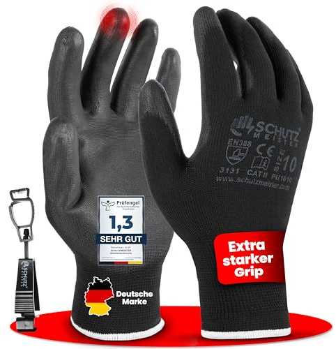 schutzmeister® 24 Paar Premium PU Arbeitshandschuhe, Größe 7/S - 11/XXL - atmungsaktiv, starker Grip, feines Tastgefühl, Montage, Garten-Handschuhe, Sicherheitshandschuhe - Herren, Damen, Mechaniker