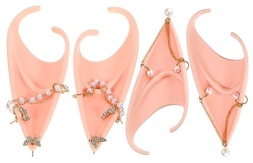 JEWEDECO 2stücke Feenohren Ohrstecker Zarter Perlenkette Leicht Verstellbar Für Cosplay Karneval Halloween Partys Flexible Vielseitige Elfenohren Für Damen Und Mädchen
