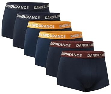 DANISH ENDURANCE Herrkalsonger, Korta, Mjuk Bomull, Multipack, Stretchiga, 6-pack, Flerfärgad (2xNavy, 2xNavy/Orange, 2xNavy/Bordeaux) 6 Pack, M
