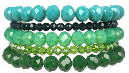 JENCVNL Mehrschichtiges Perlenarmband Stretch Damen 5 Stück Boho Perlenarmband Set Kristall Stretch Damen Armband Frauen Bohemian Armband Stapelbare (Grün 2)