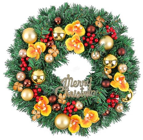 Luxuriöser Weihnachtskranz mit Schleife, dekoriert, mit Kugeln, eleganter Weihnachtskranz mit Festival-Ornament für drinnen