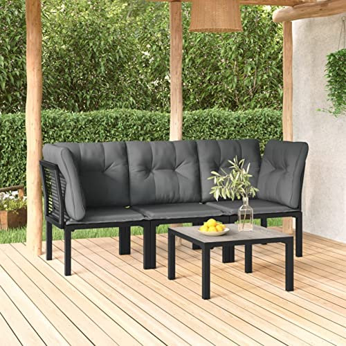 Fasba 4-TLG. Gartenlounge, Gartensofa Lounge, Balkonlounge, Terrassensofa Rattan, Lounge Gartenmöbel Set, Terrassenmöbel, Modular Garden Sofa, Poly Rattan Schwarz und Grau/ 362803