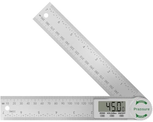 Prazisure Digital Angle Finder, 200mm Stainless Steel Protractor - Professional Angle Measuring Tool for Woodworking, Construction and DIY (Includes 2 Batteries)