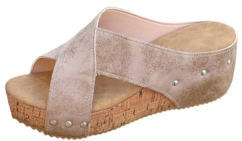 Plattformsandaler för damer med klack, pantoletter, plattformstoffel, halkfria, tofflor, vintage kläppsandaler, öppna sommarsandaler, lätta damsandaler, utomhusslipper, casual glidsandal, Vit, 36 EU
