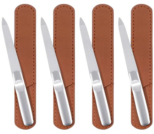 4 Pcs Professional Nail File Double Sided Metal Nail Files for Women and Men Stainless Steel Fingernail Files Reusable Manicure Filer for Home Travel with PU Leather Case