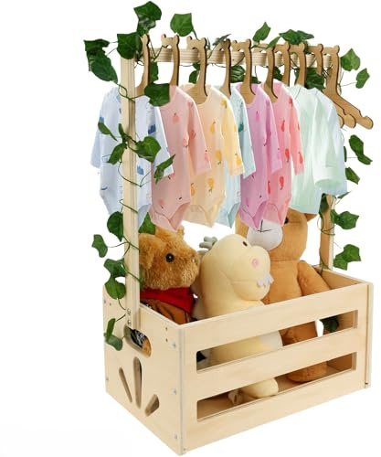 TNTGMG Hölzerne Baby-Duschkiste, Multifunktionale Baby-Aufbewahrungskiste mit Griff, 34,4×23×17 cm, schiebbarer Neugeborenen-Duschkorb für Jungen Mädchen, bestes Geschenk für die Schwangerschaft