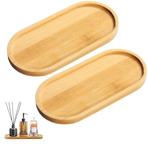 Bamboo Soap Dispenser Tray, Oval Wooden Dish & Dispenser Tray Kitchen Holders Dresser Jewelry Ring Dish, Sink Ring Dish, Dispenser for Shampoo, Soap, Candle & Perfume, Home Decor (2)