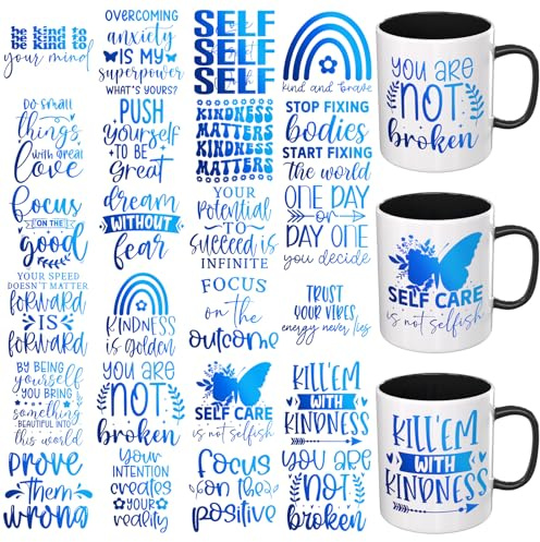 DORSBABY UV DTF Cup Wrap 24PCS Inspirational Quote UV DTF Stickers for Mugs