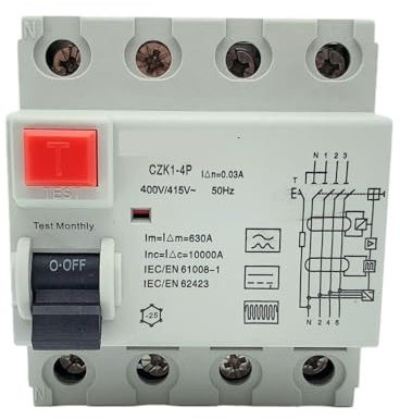 Disjoncteur différentiel électromécanique à courant résiduel 16A 63A 10mA 30mA 100mA 6KA RCCB RCD 230V Interrupteur de sécurité de type B(B Class EM Type,4P32A100MA)
