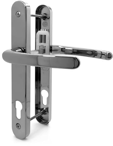 TSS UPVC Door Handle Set, 92mm PZ (Centres), Lever/Lever, Screw to Screw 200mm with Backplate 250mm x 34mm - Replacement PVC Door Handle (Polished Chrome)