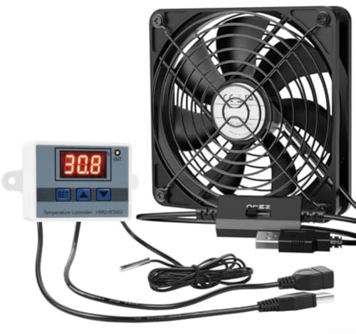 Ventilador USB con termostato digital para mejorar la circulación del aire, control de temperatura digital USB, ventilador de PC de 3 velocidades ajustable con rodamientos de bolas dobles (80 mm)