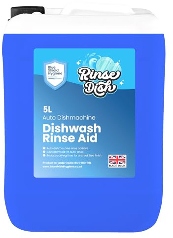 Blue Shield Hygiene Rinse Dish Rinse Aid Dishwasher Liquid for Professional & Commercial Streak-Free Brilliance for Spotless Dishes, Glassware & Cutlery, Perfect for Dishwashers,5L