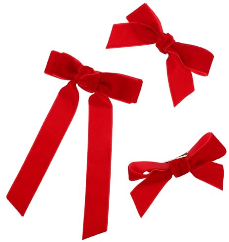 WEKAMOS 3 Stück Rote Langen Schleifen für Mädchen und Frauen Stilvolle Alligator Clips Langlebige Haarschmuck accessoires für Pferdeschwanz und Festliche Anlässe