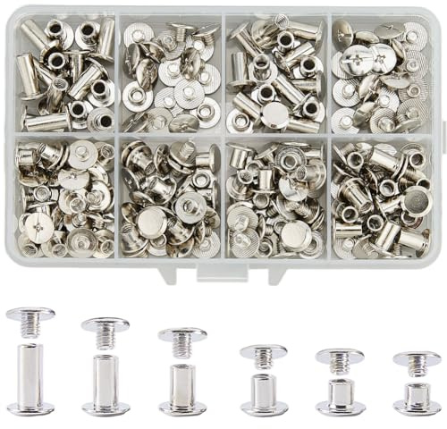 craspire 90 Lot de 6 vis à Reliure Chicago Rivets Assortis en Acier Inoxydable Argenté Petits Boutons Pression Phillips en Métal pour la Reliure de Cuir Scrapbooking Albums Photo Sacs à Main