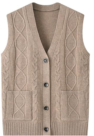 Chalecos de punto para mujer, suéteres de punto para mujer, chaleco de punto para mujer con cuello en V, chaleco de punto liso con botones, chaleco sin mangas, cárdigan ligero con frontal abierto