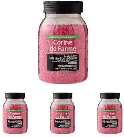 Corine de Farme Sels de Bain Marins Calm - Rose 500g | Relaxation et Bien-être | Ingrédients Naturels | Parfum Apaisant | Soin du Corps | Idéal pour la Détente (Lot de 4)