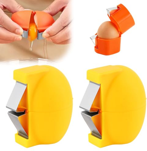 2PCS Egg Shell Opener,2026 Upgrade Stainless Steel Egg Cracker Tool, Multifunctional Egg Shell Opener for Raw & Hard-Boiled Eggs, Handheld Kitchen Gadget for Easy Peeling & Separating (Yellow)