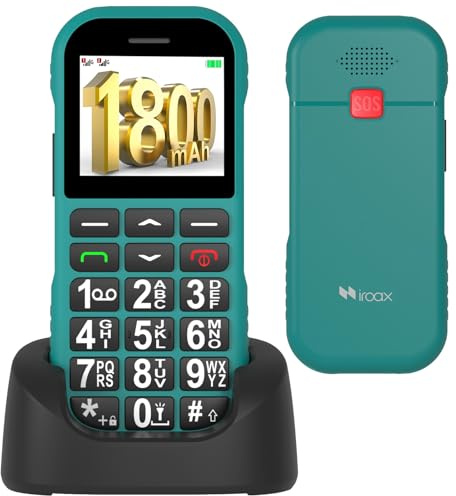 iroax 4G Big Button Mobile Phone for Elderly, 1800mAh Long Standby Easy to Use Mobile Phone SIM Free Unlocked Senior Phones With SOS Emergency Button Large Volume, Flashlight FM Radio (Green)