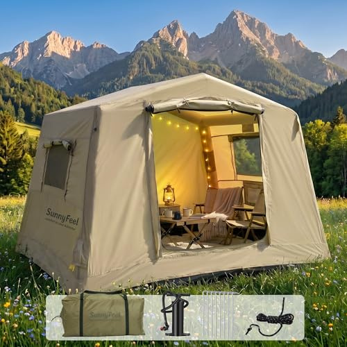 Aufblasbares Campingzelt, Schnellaufbau mit Pumpe, wasserdichtes Oxford, tragbares aufblasbares Zelt für Familien-Outdoor-Camping und Glamping (Mittel-2-4 Personen)