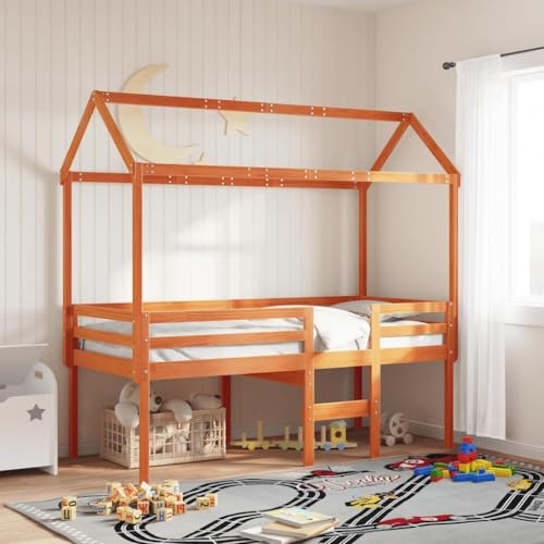 PUGYNBK Kiefernholz Bettdach für Kinderbett 207x95,5x159cm in Wachsbraun - Massivholz Dachgestell mit offener Seite - Stabiles Spielbett Zubehör für Schlafzimmer Dekoration
