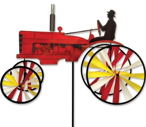 Windspiel - Tractor Old M RED - UV-beständig und wetterfest - Windräder: 2xØ25cm/2xØ15cm, Motiv: 58x40cm - inkl. Fiberglasstab und Bodendübel