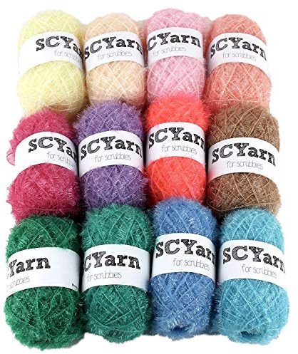 SCYarn for Scrubbies 12 Skeins Bonbons Yarn Assorted Colors 100% Polyester for Dishcloths Crochet and Knitting Project - Total 984 Yards Craft Kit (Pastel)