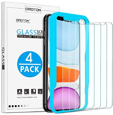 OMOTON 4 Stück Schutzfolie für iPhone 11/iPhone XR/iPhone 12/iPhone 12 Pro | mit Positionierhilfe, 9H Härte,Anti-Kratzer, Anti-Öl,Anti-Bläschen,Hülle Freundllich